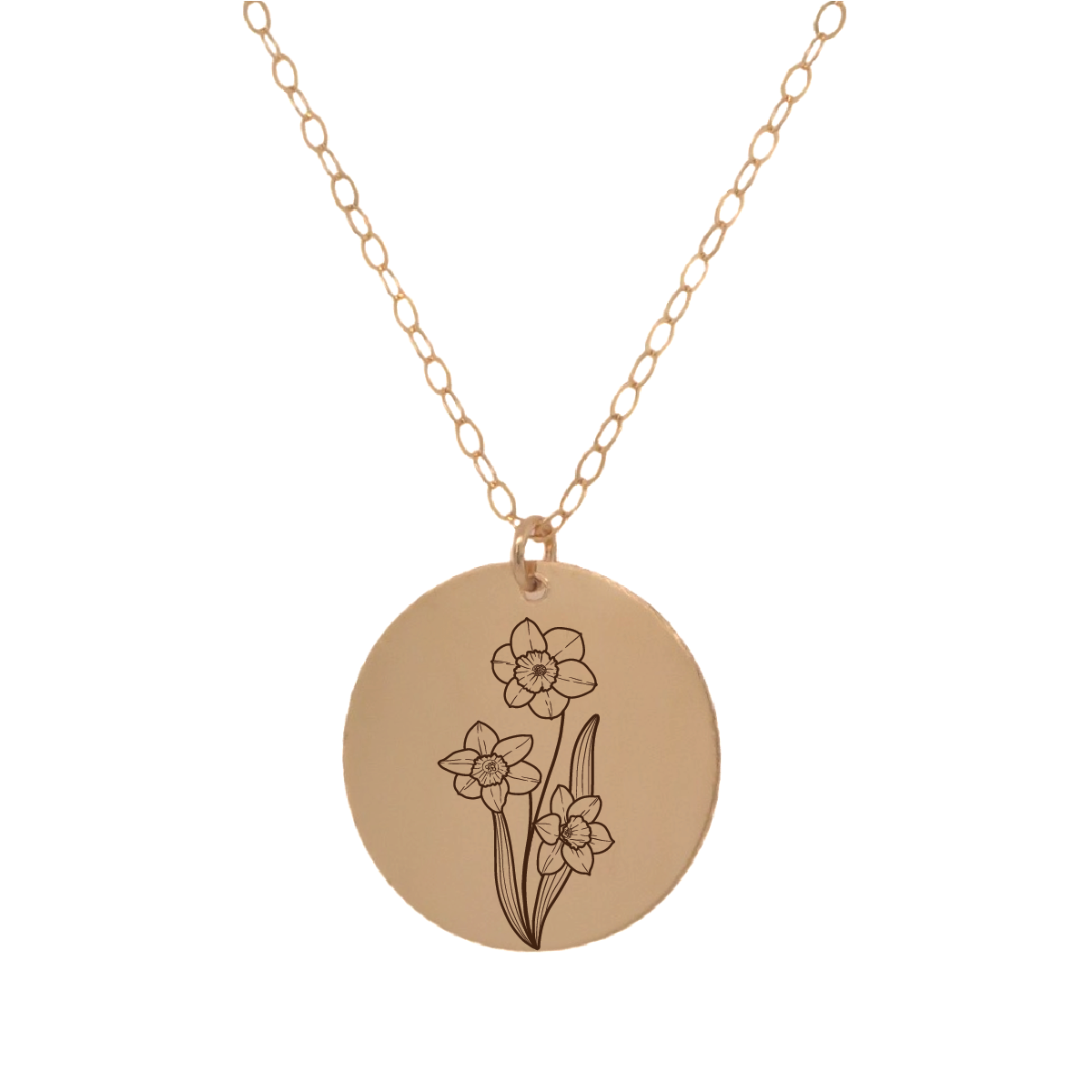 Gold Personalized Circle Birth Flower Necklace