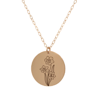 Thumbnail for Gold Personalized Circle Birth Flower Necklace