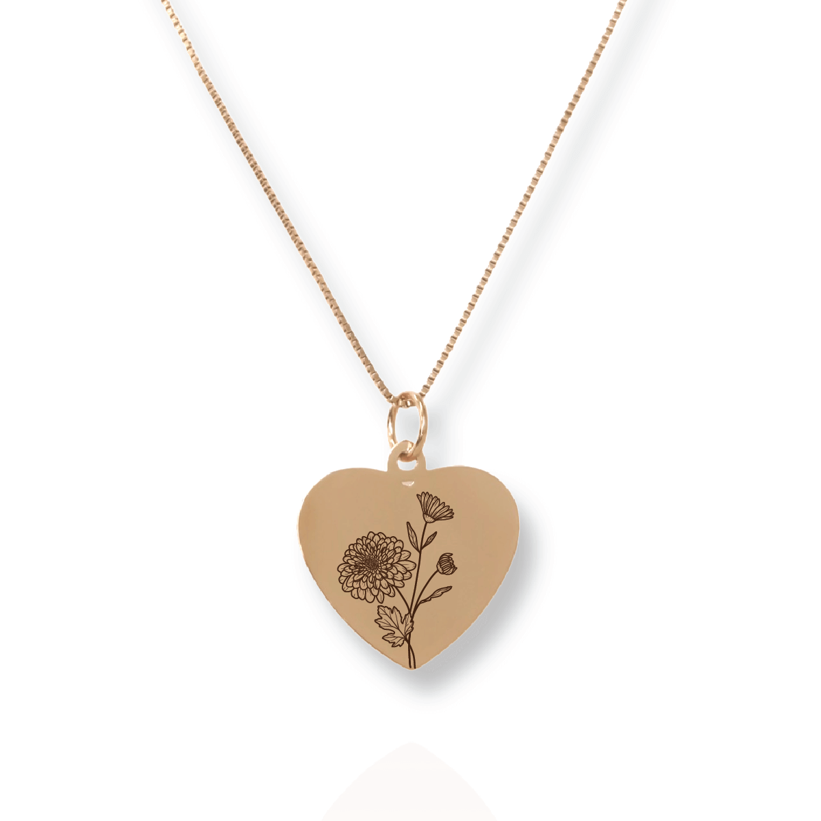 Gold Personalized Heart Birth Flower Necklace
