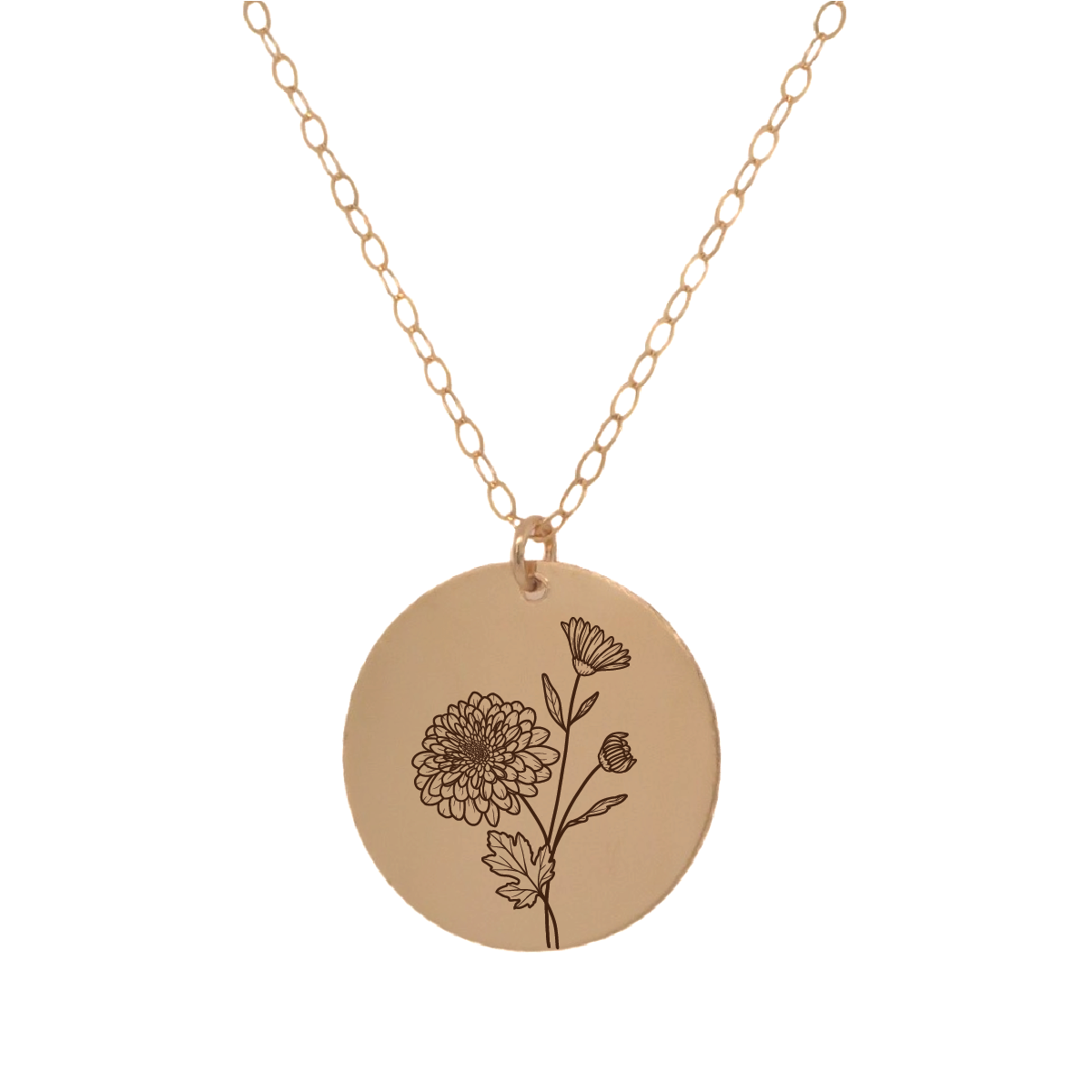 Gold Personalized Circle Birth Flower Necklace