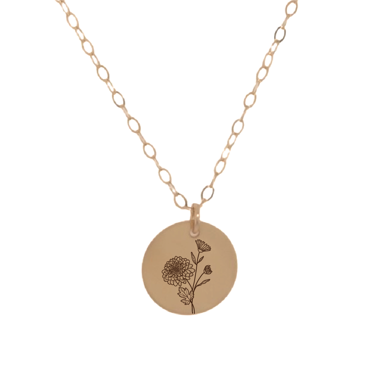 Gold Personalized Mini Circle Birth Flower Necklace
