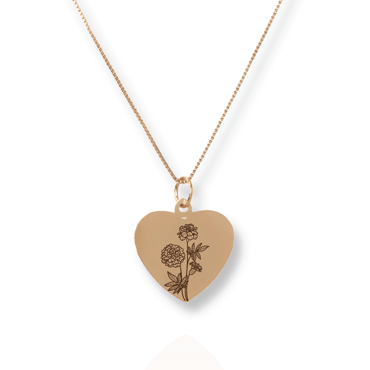 Gold Personalized Heart Birth Flower Necklace
