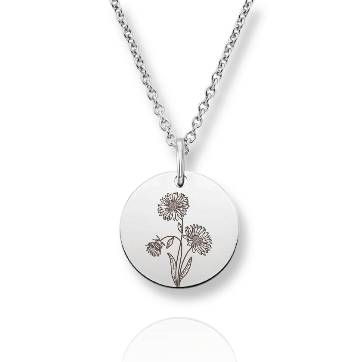 Silver Personalized Birth Flower Necklace