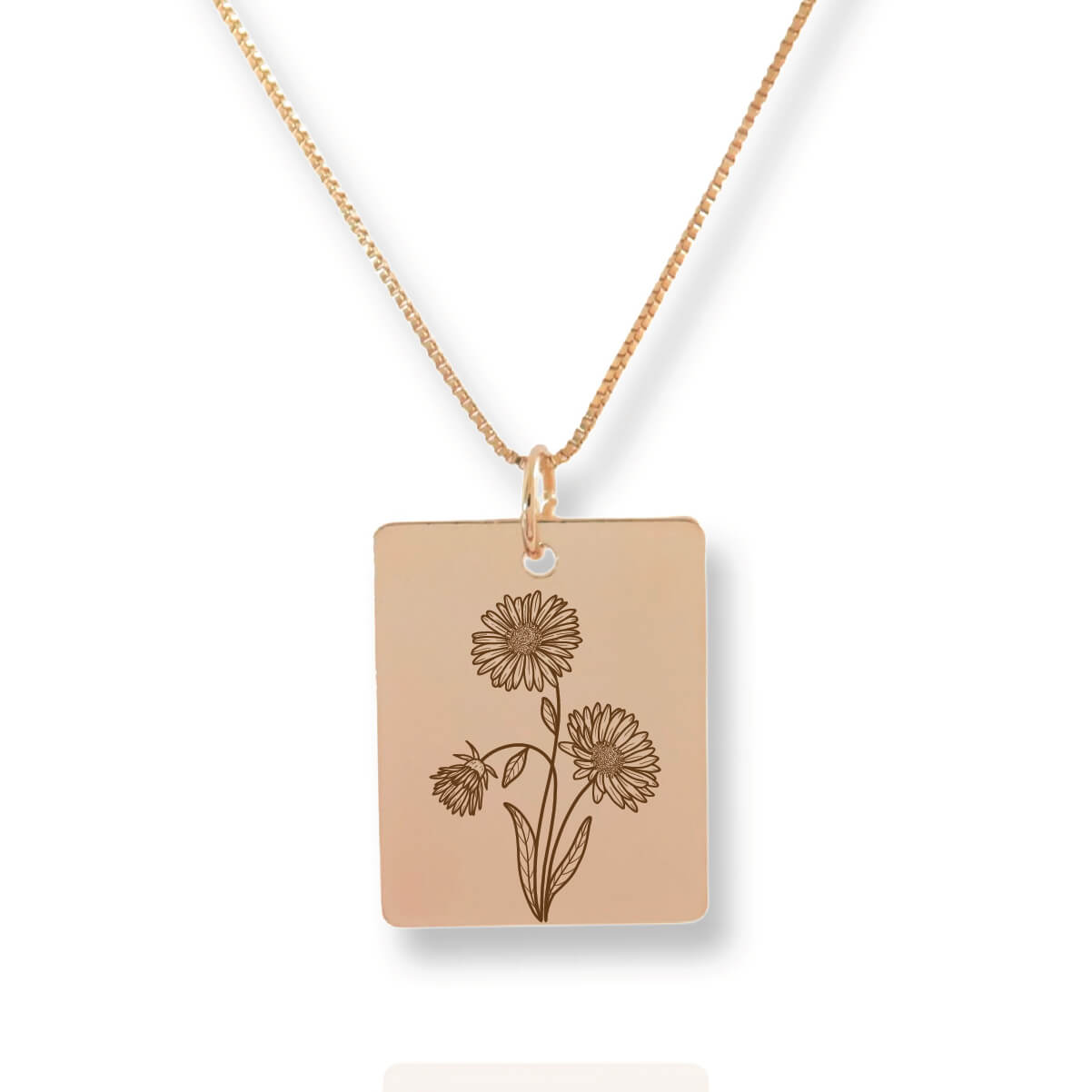 Gold Personalized Square Birth Flower Necklace