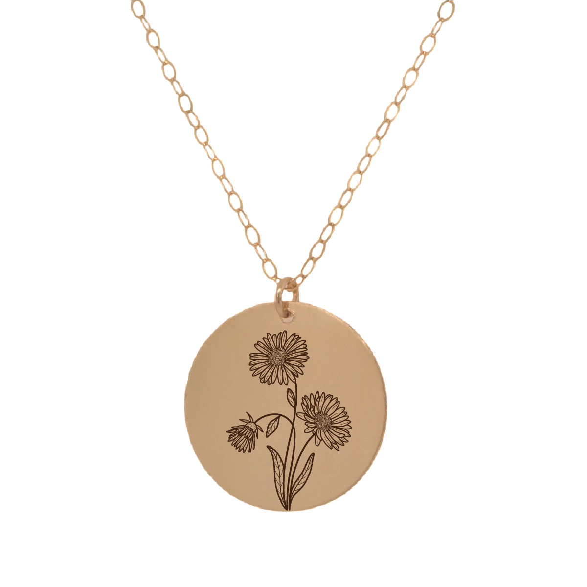Gold Personalized Circle Birth Flower Necklace