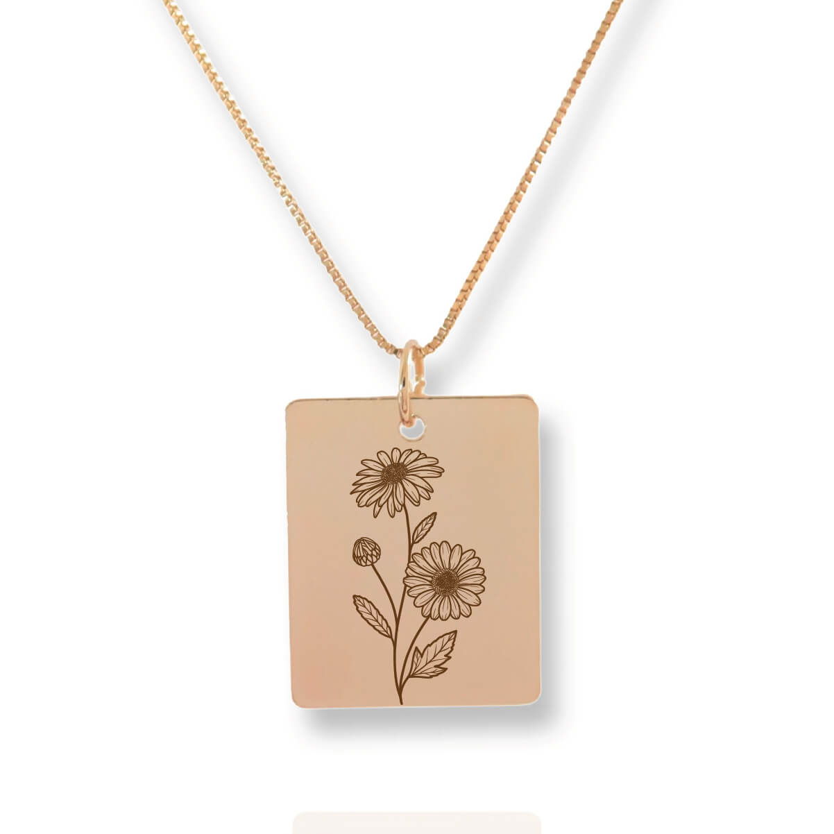 Gold Personalized Square Birth Flower Necklace