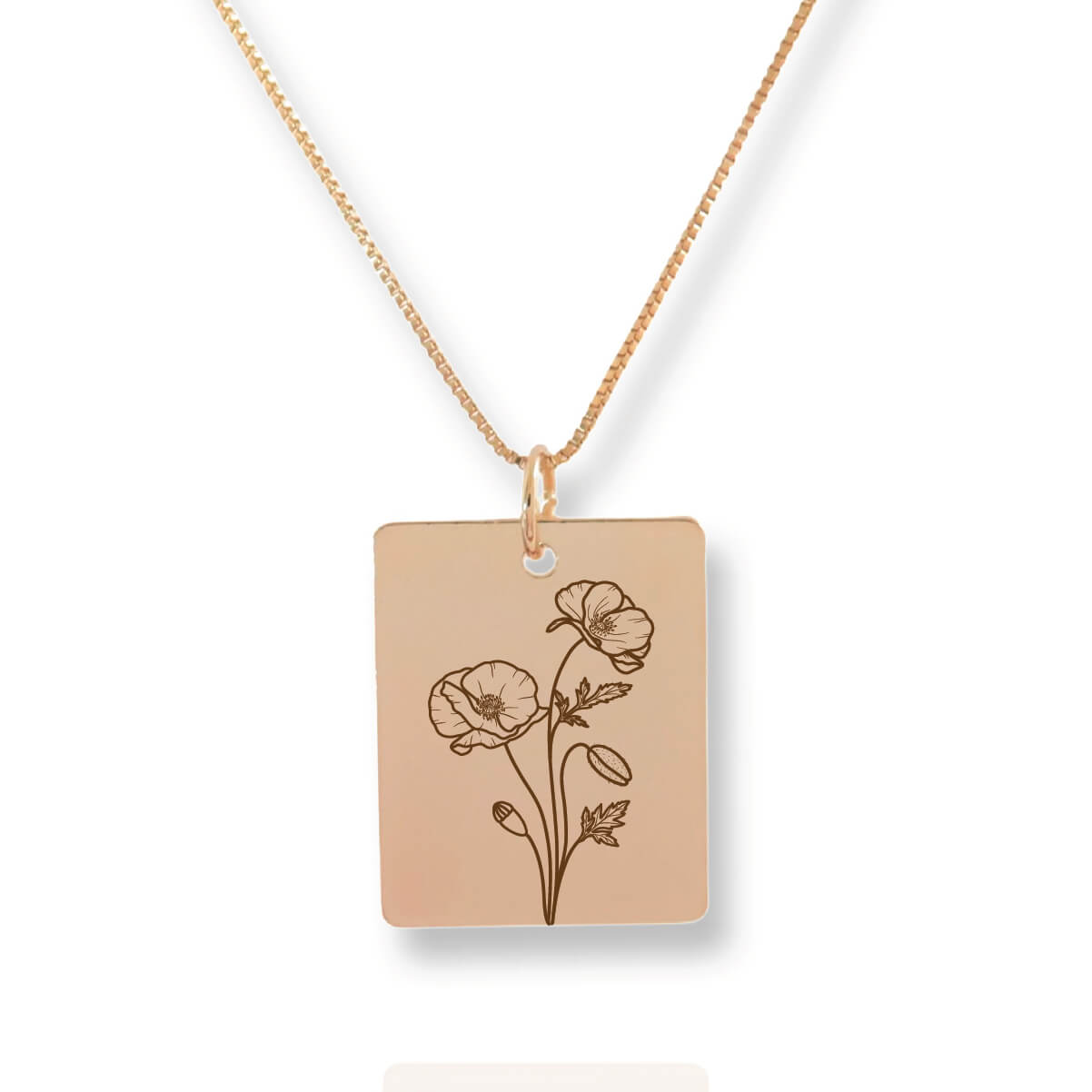 Gold Personalized Square Birth Flower Necklace