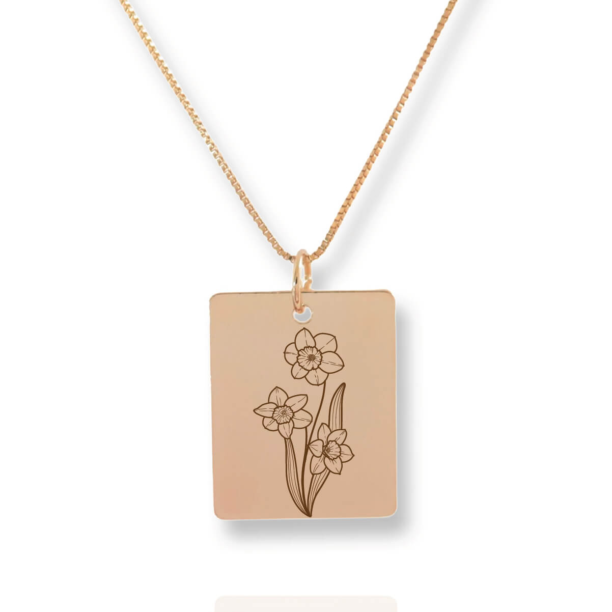 Gold Personalized Square Birth Flower Necklace