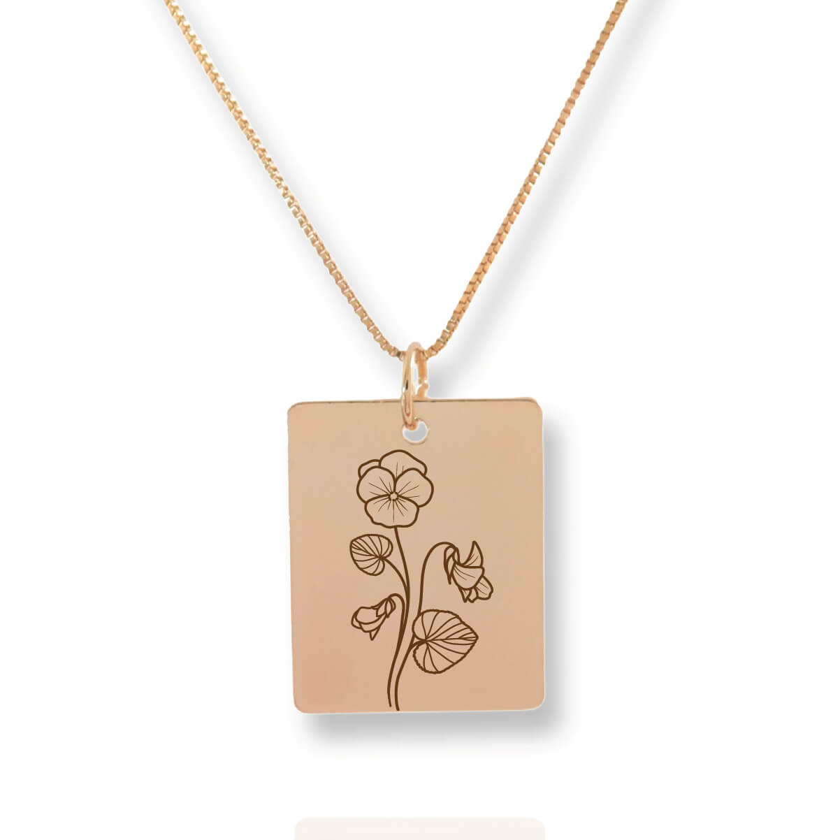 Gold Personalized Square Birth Flower Necklace