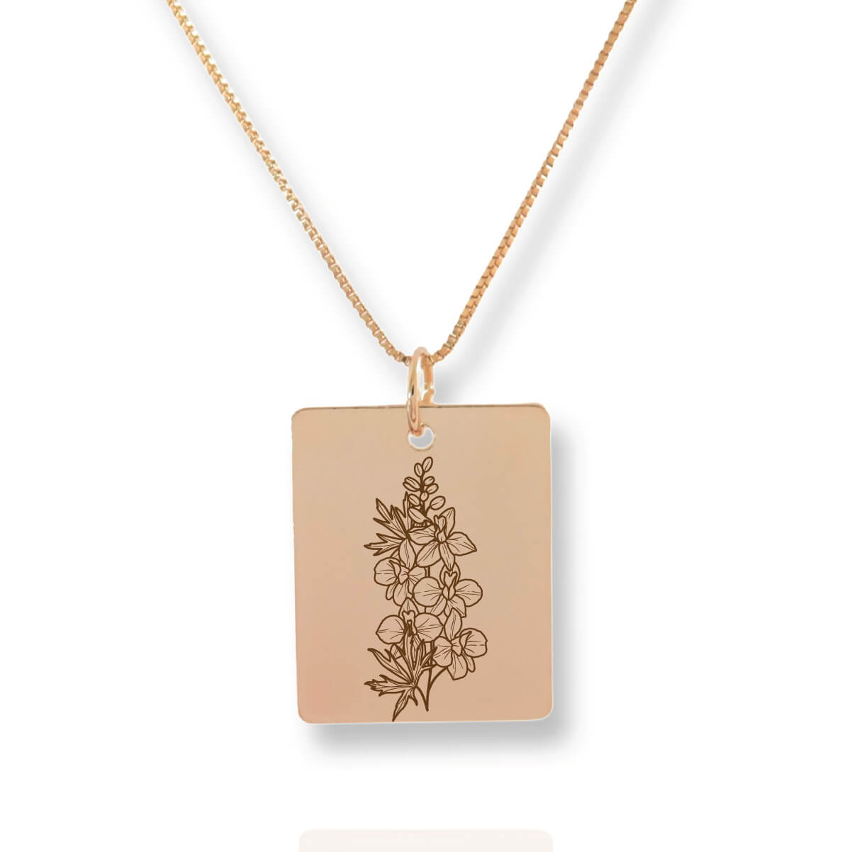 Gold Personalized Square Birth Flower Necklace
