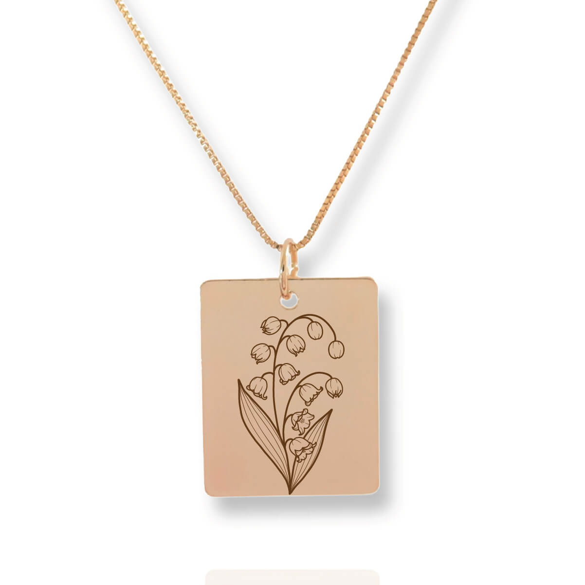 Gold Personalized Square Birth Flower Necklace