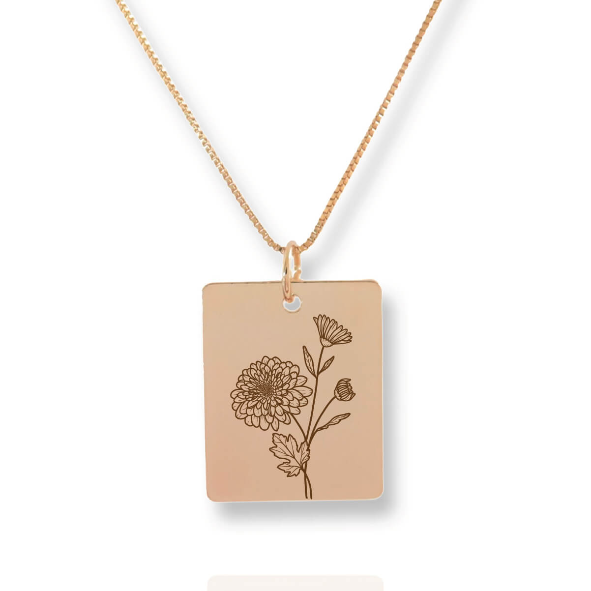 Gold Personalized Square Birth Flower Necklace