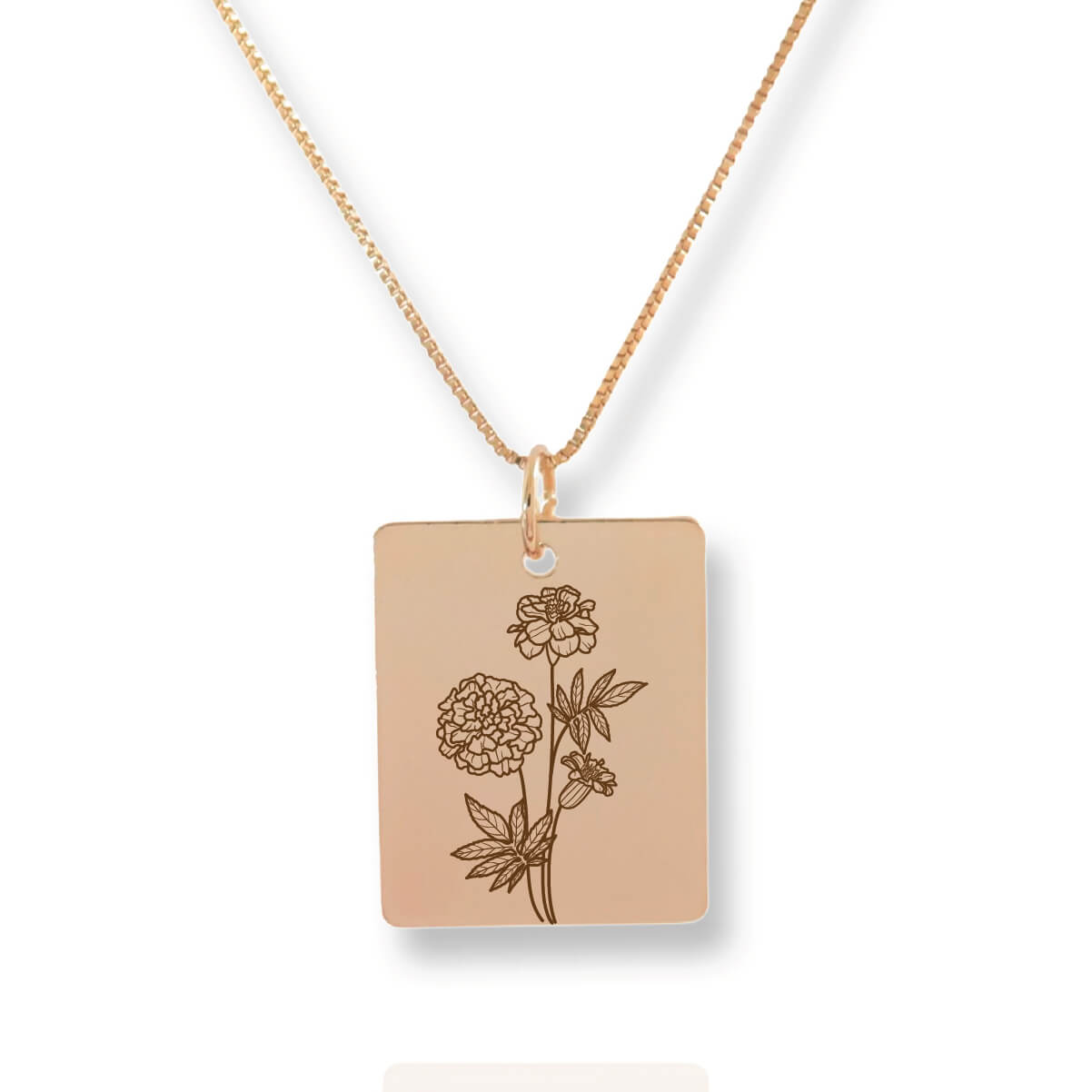 Gold Personalized Square Birth Flower Necklace