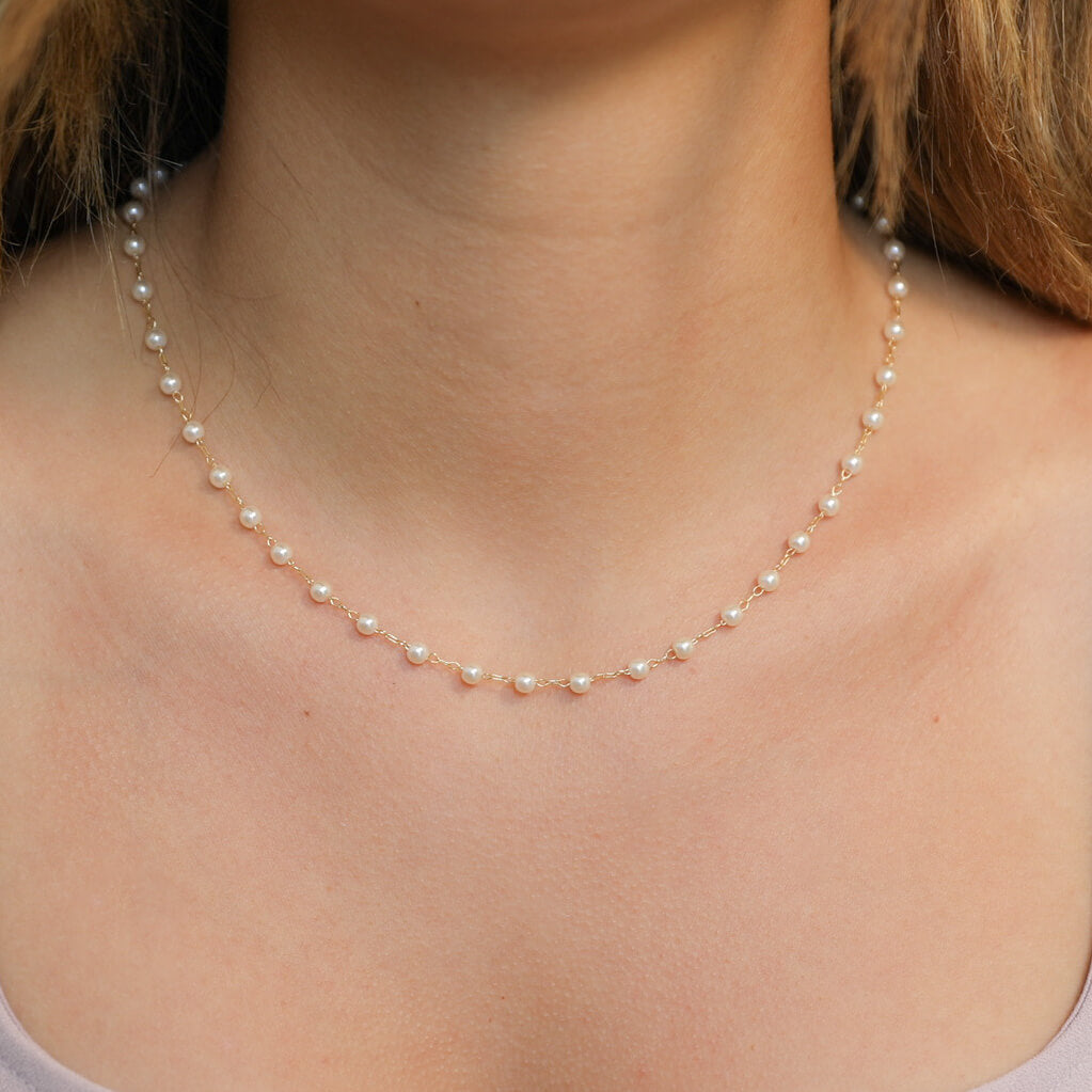 Gold Pearl Ball Link Necklace