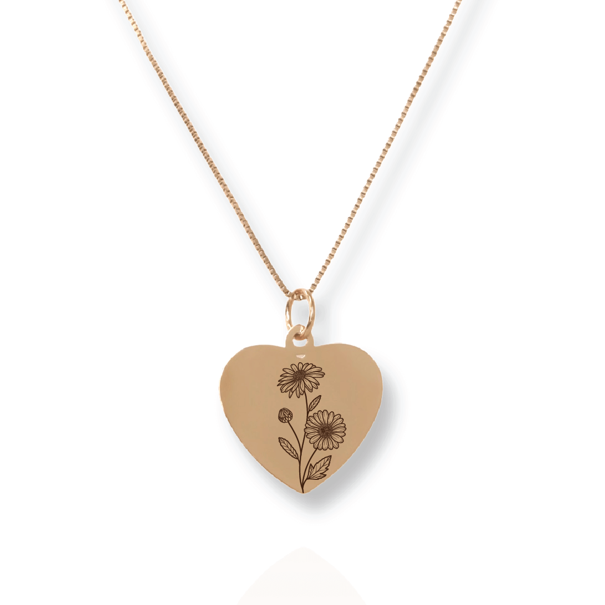Gold Personalized Heart Birth Flower Necklace