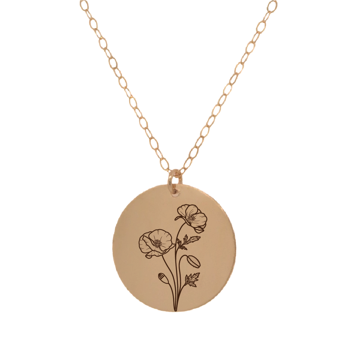 Gold Personalized Circle Birth Flower Necklace