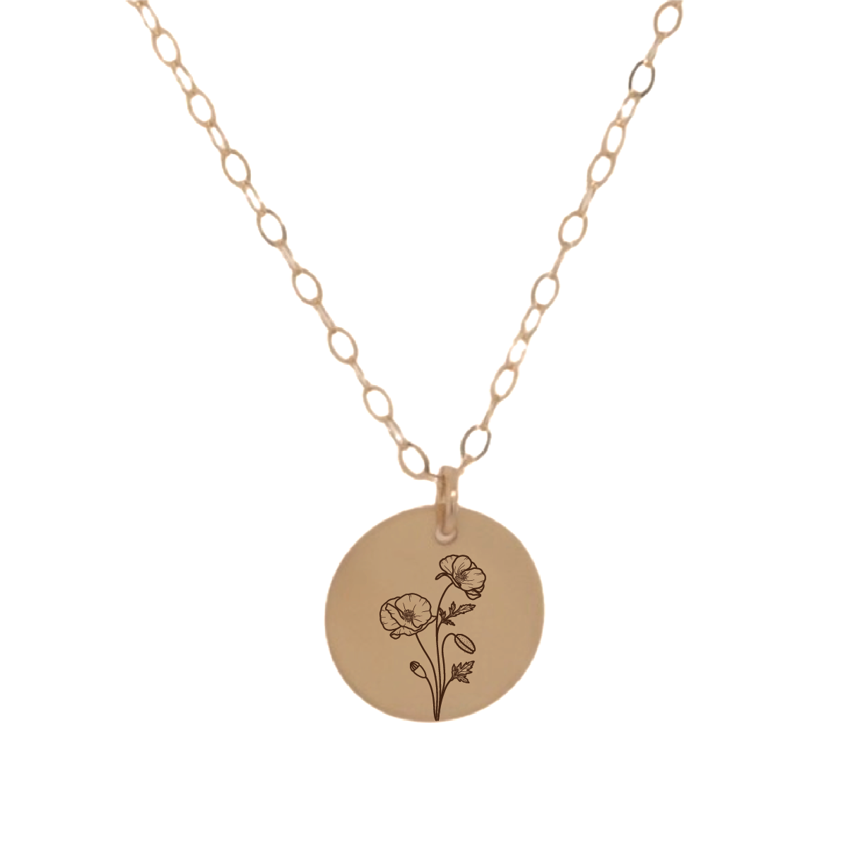 Gold Personalized Mini Circle Birth Flower Necklace