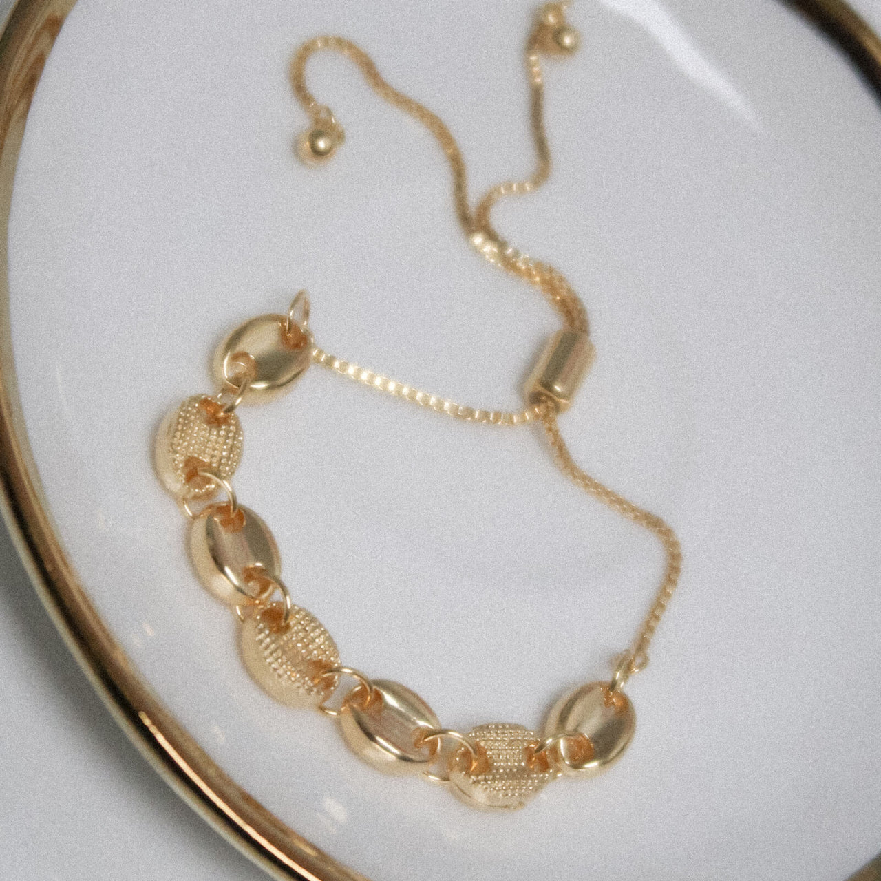 Gold Puffy Mariner Adjustable Bracelet