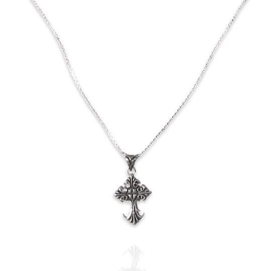 Floral Vintage Cross Necklace Sterling Silver Jewelry