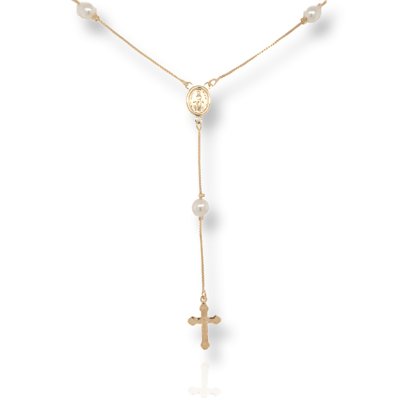 Gold Pearl Beads Rosary Necklace