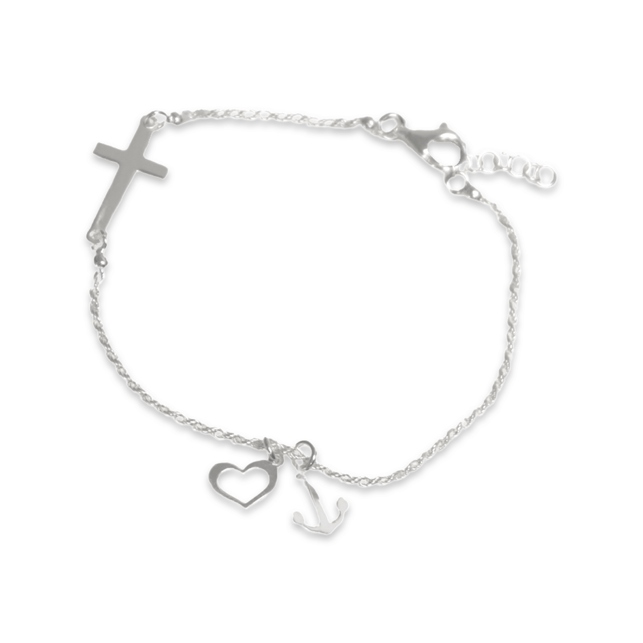 Silver Cross, Heart, & Anchor Bracelet