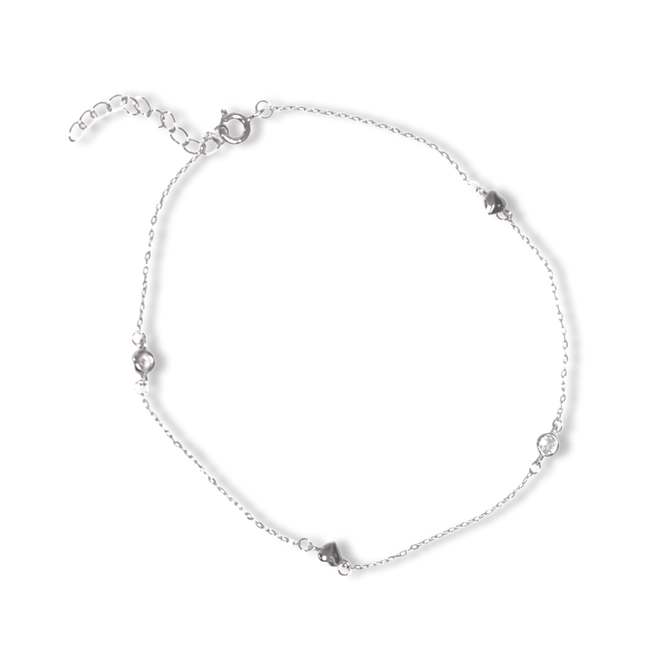 Silver CZ Heart Anklet