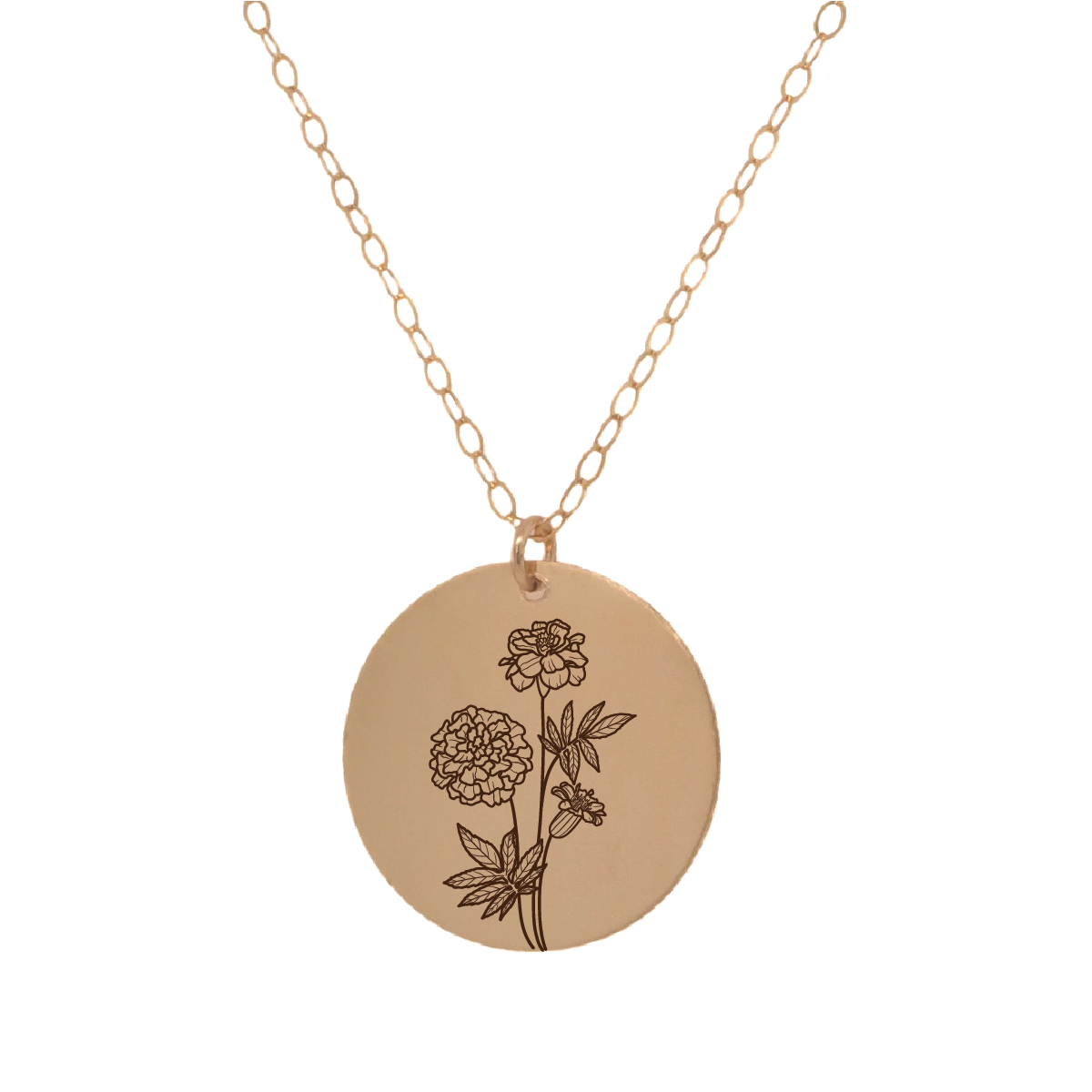 Gold Personalized Circle Birth Flower Necklace