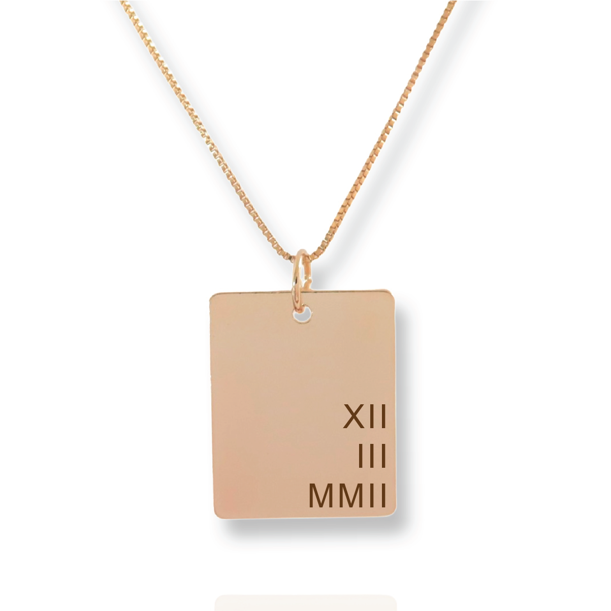 Gold Square Personalized Roman Numeral Date Necklace