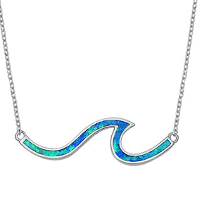 Silver Be Still Wave Blue Opal Necklace