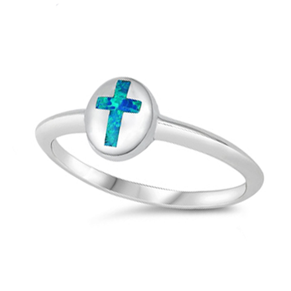 Silver Blue Opal Cross Ring