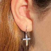 Thumbnail for Silver Cross CZ Dangling Earrings