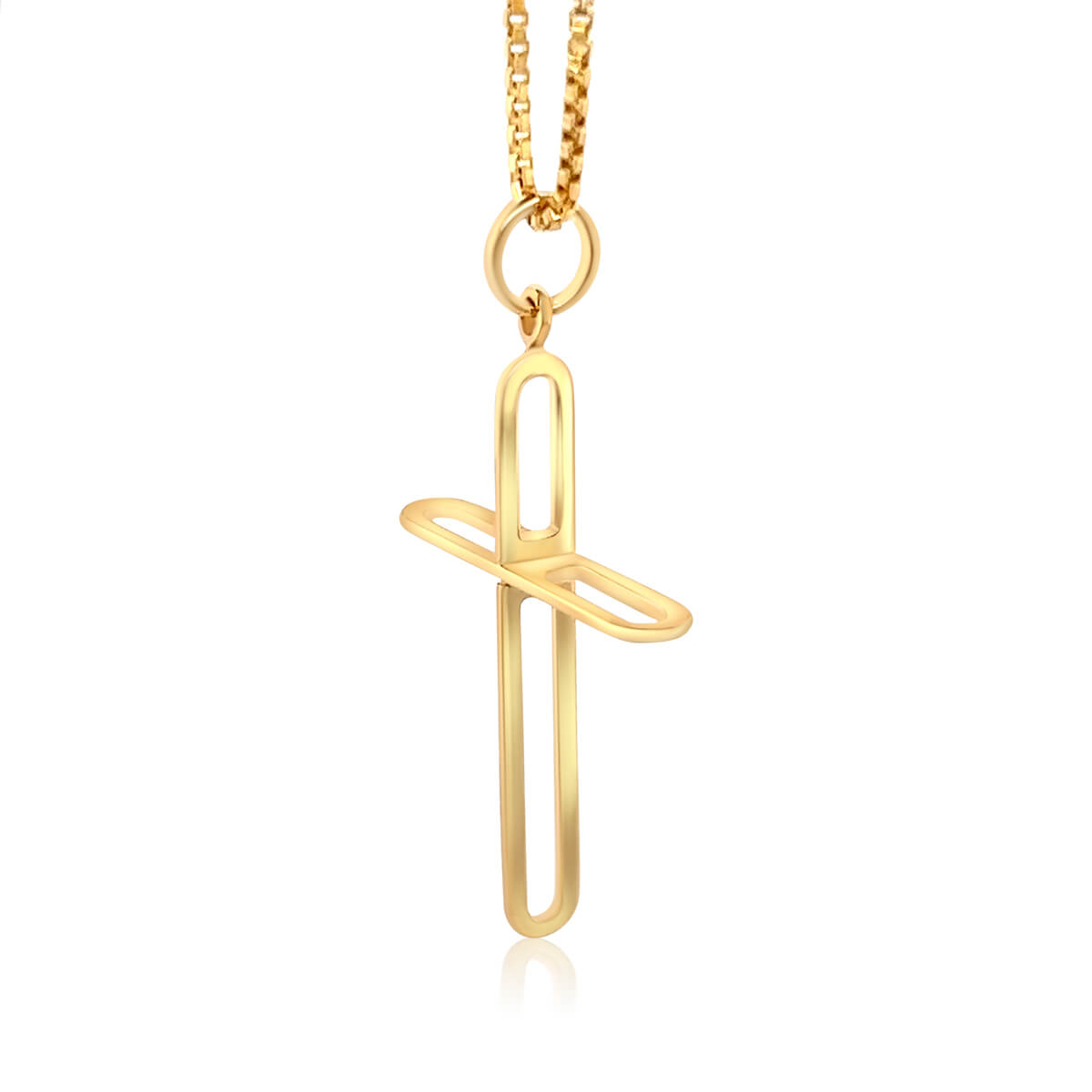 Gold 3D Paperclip Cross Necklace