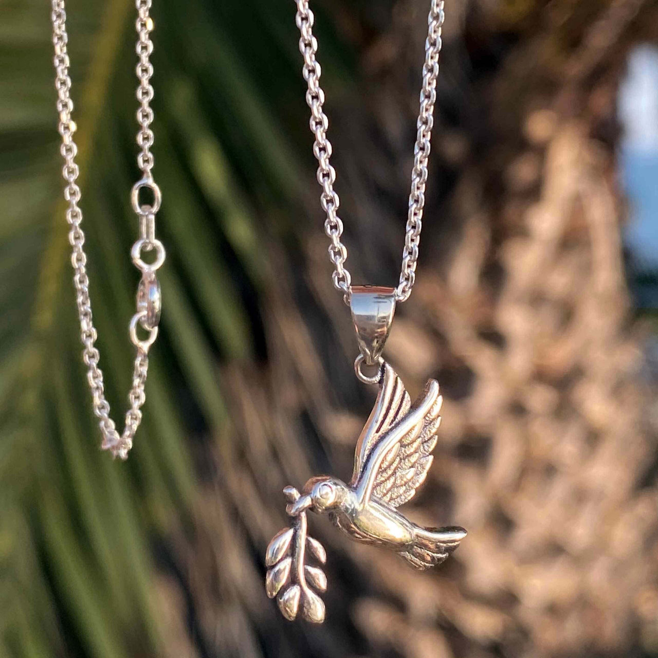 Silver Dove With Olive Leaf Necklace