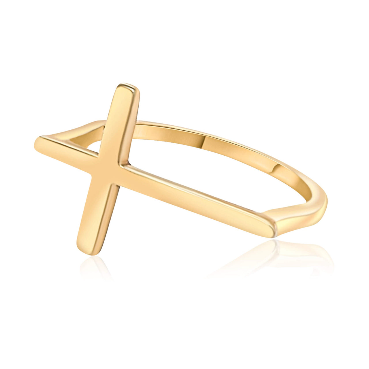 Gold Sideways Cross Ring