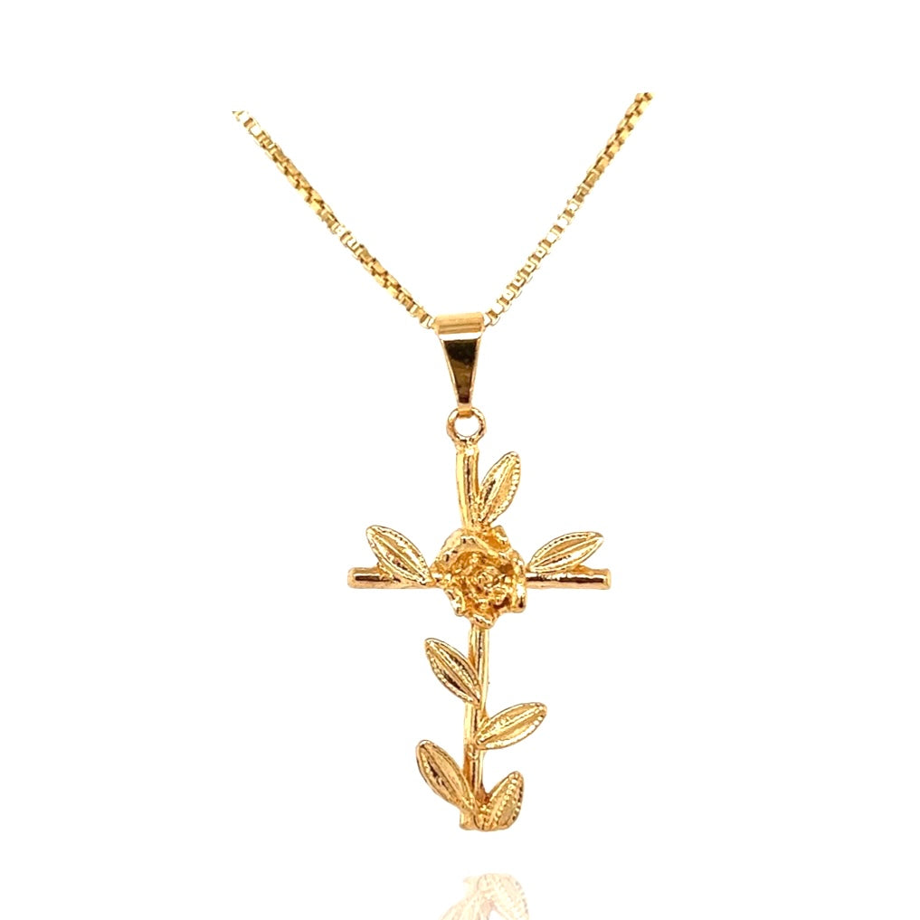 Gold Flower Cross Necklace