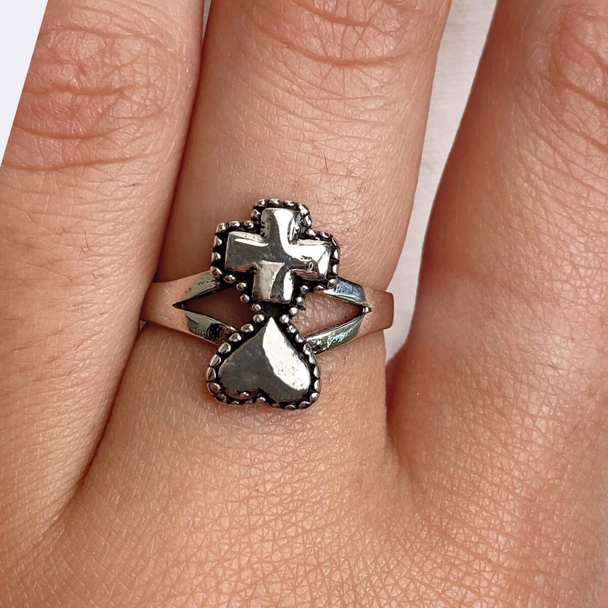Silver Heart For The Cross Ring