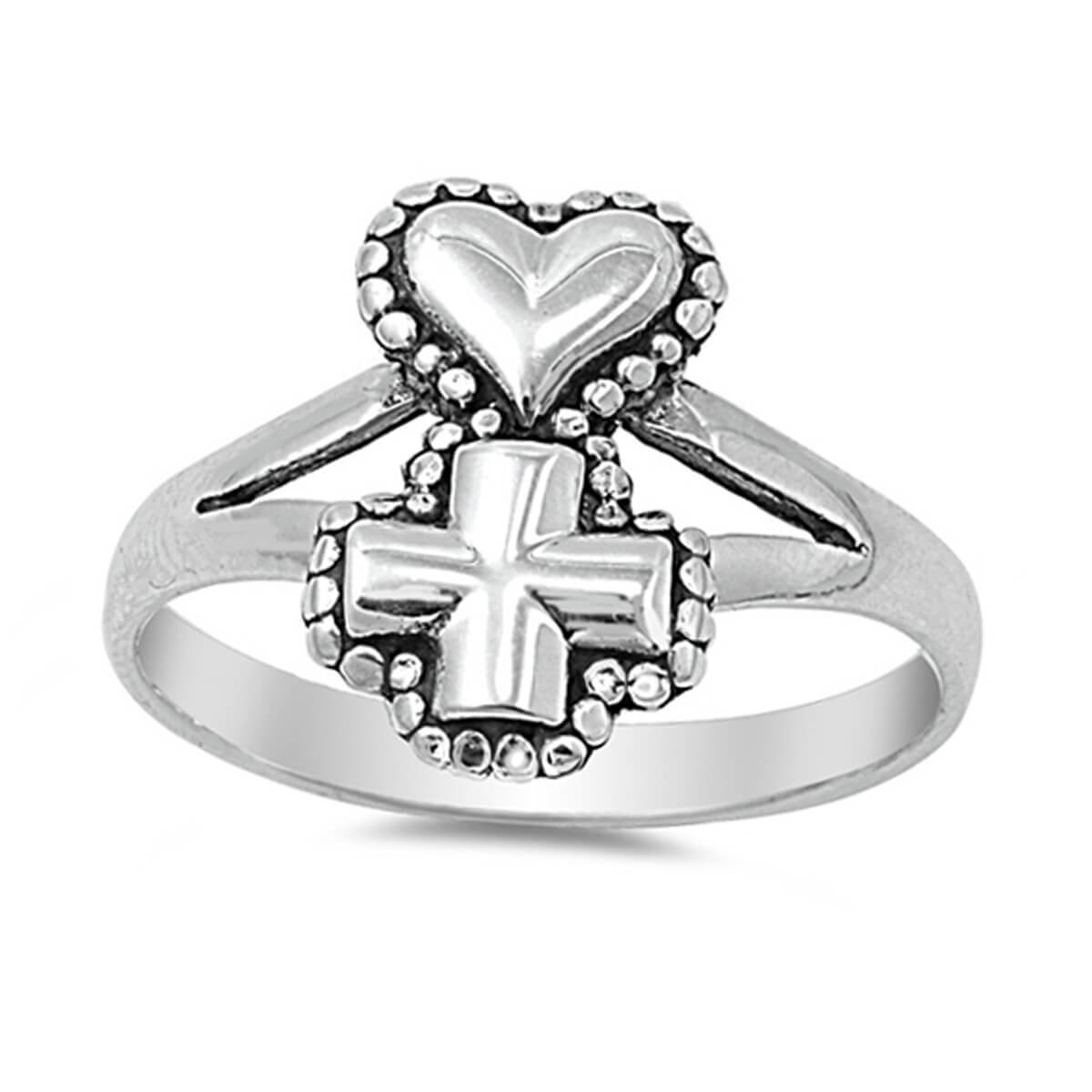 Silver Heart For The Cross Ring