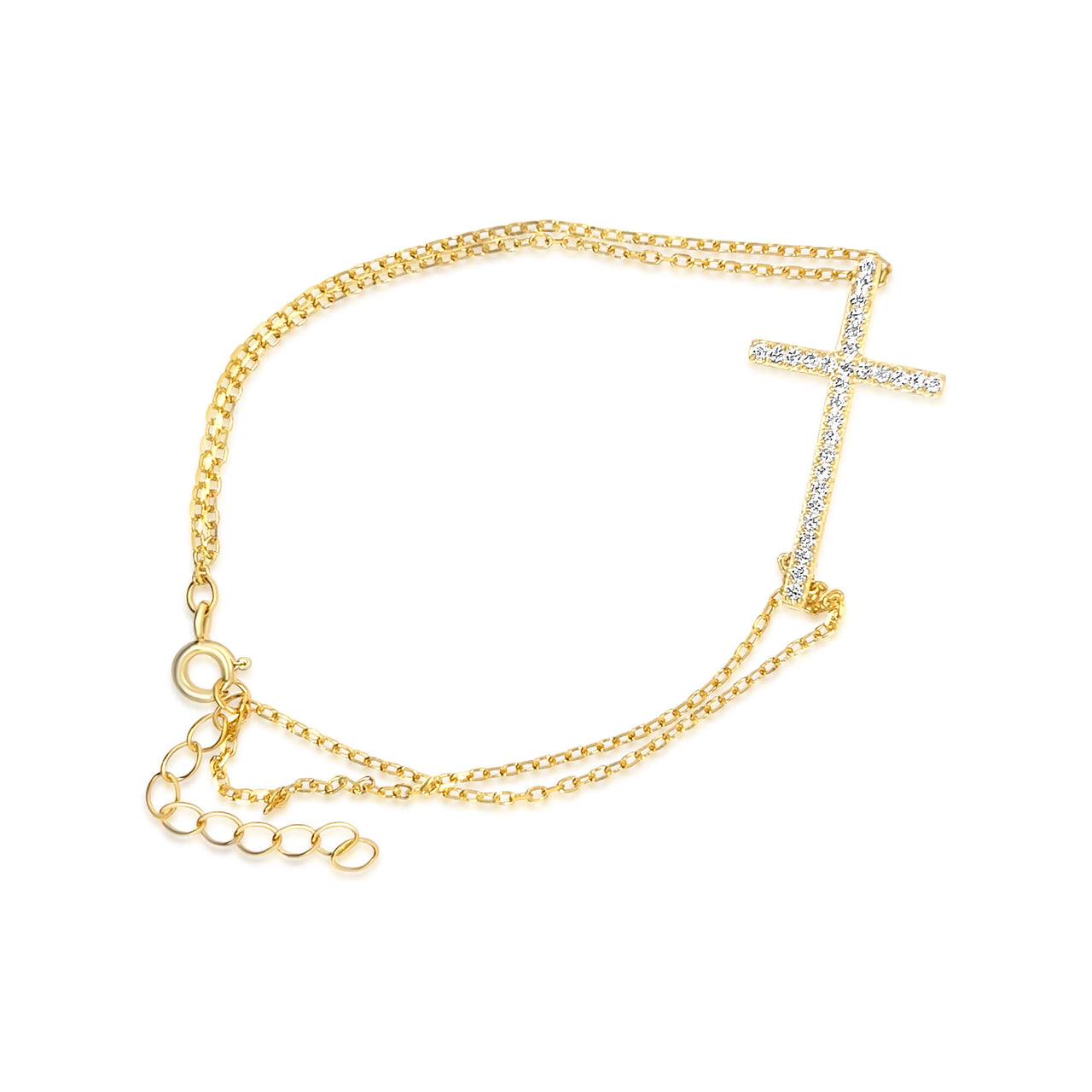 Gold CZ Cross Bracelet
