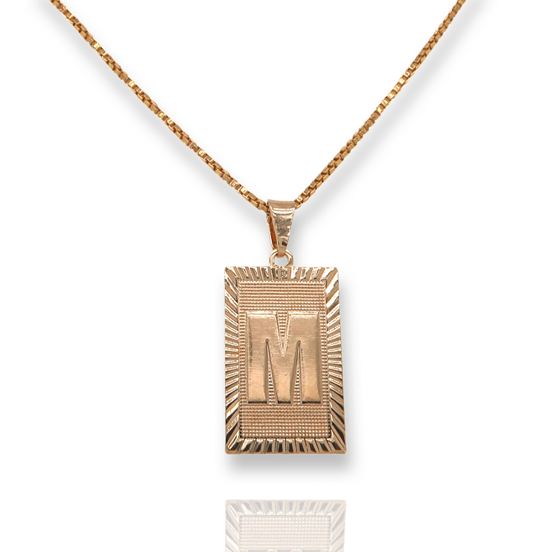 Gold initial card online necklace