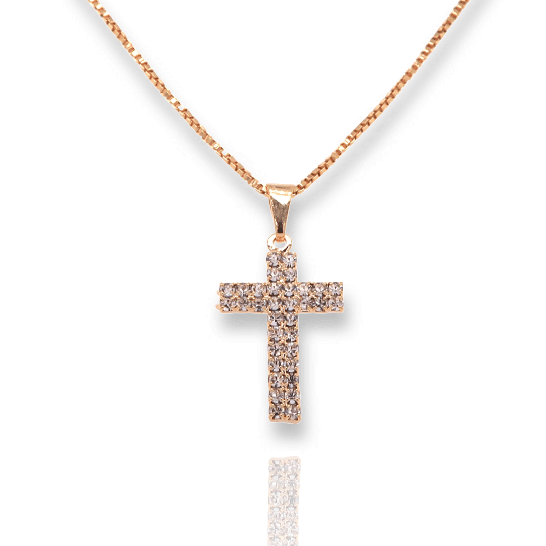 Gold CZ Thick Cross Necklace