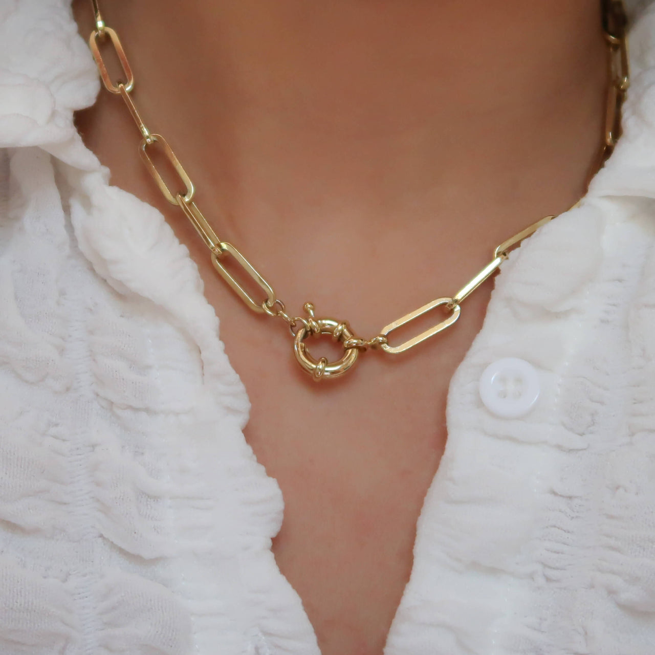 Gold Paper Clip Clasp Necklace