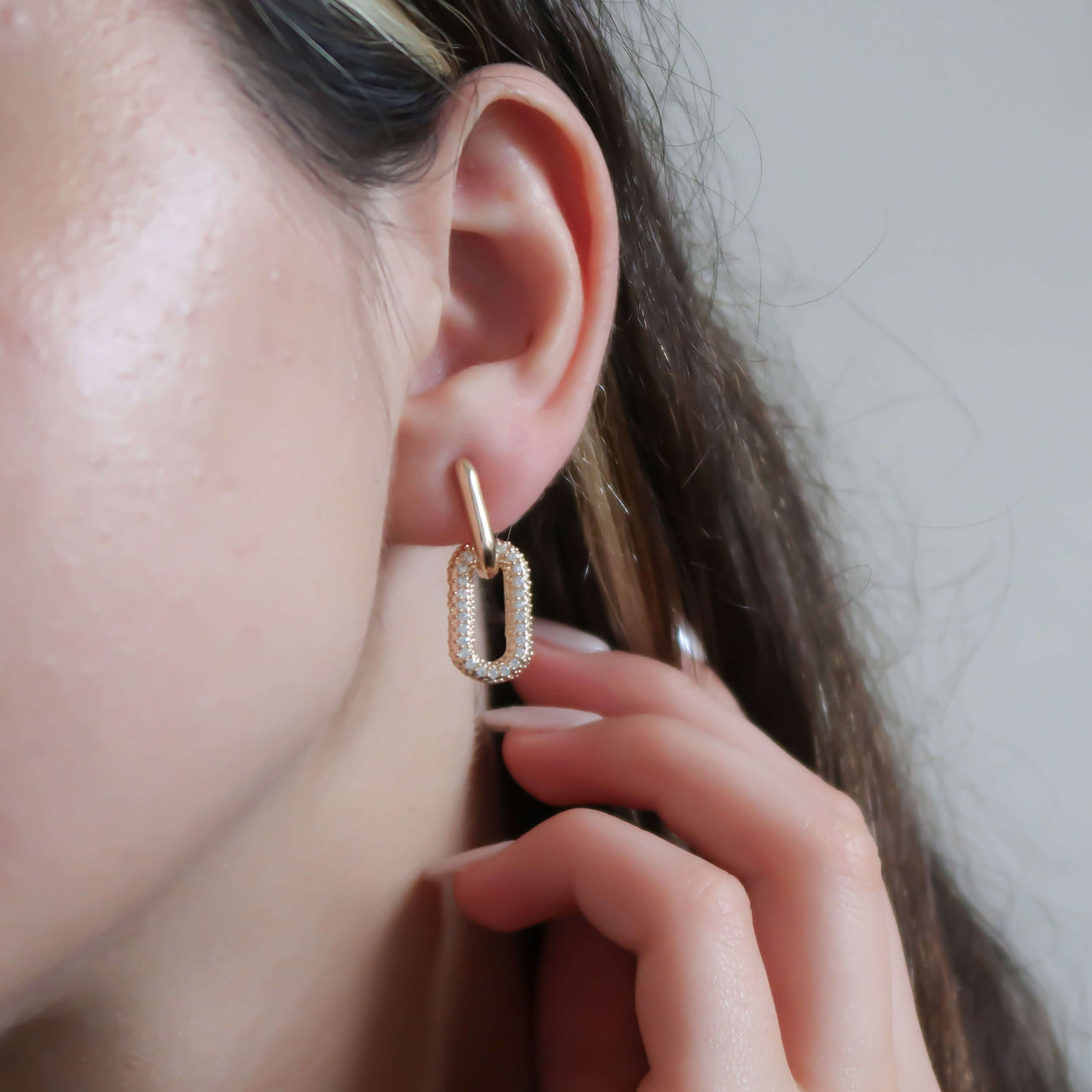 Gold CZ Link Huggies Earrings