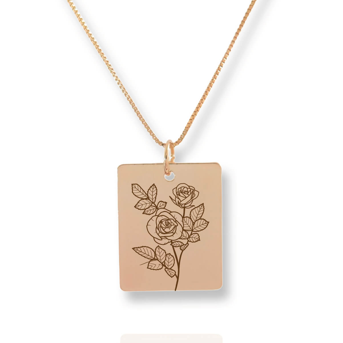 Gold Personalized Square Birth Flower Necklace