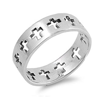 Silver Calvary Crosses Ring